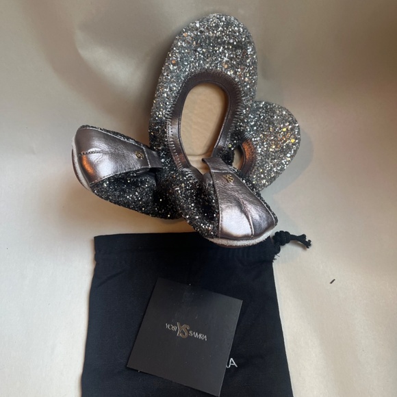 Yosi Samra Oxidized Silver Ombre‎ Glitter Serena Foldable Ballet Flat Shoes 7 - Picture 11 of 16